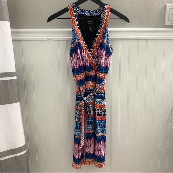 NWT LAUNDRY BY SHELLI SEGAL Mandarin Red Multi Patterned Sleeveless Wrap Dress 0 - Picture 2 of 15